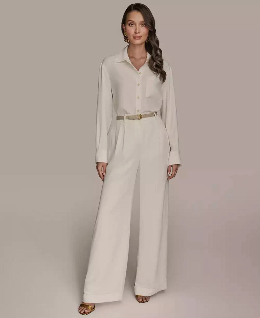 Donna Karan Women's Pinstripe Wide-Leg Belted Pants, Regular & Petite 5