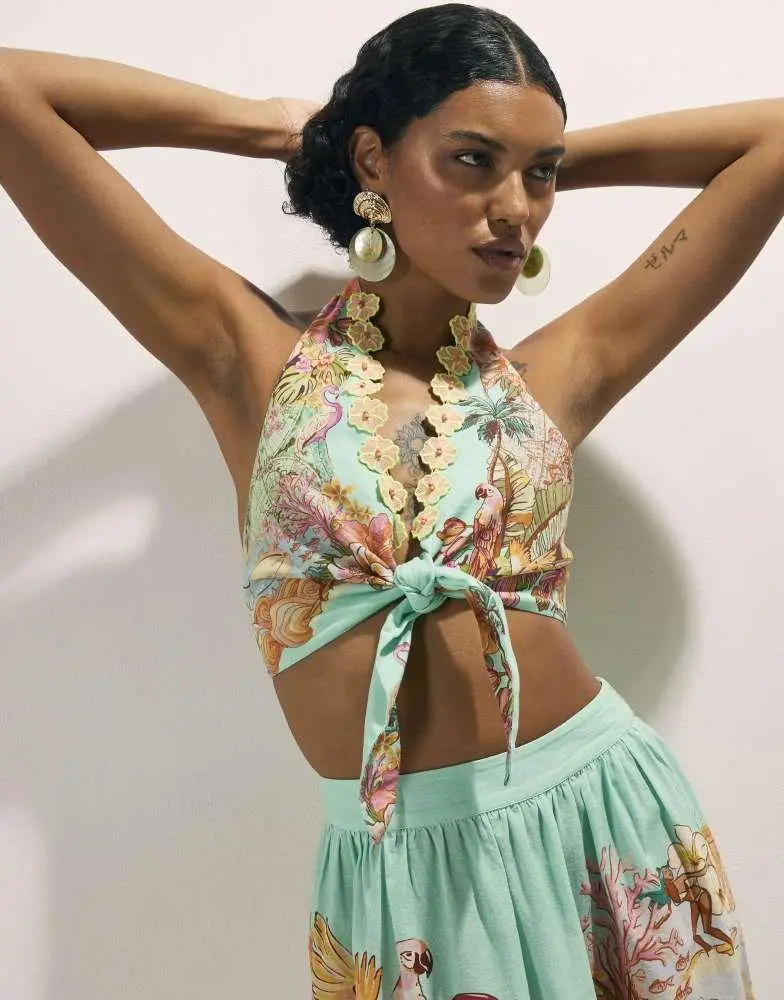 River Island River Island Tie halter neck top in green