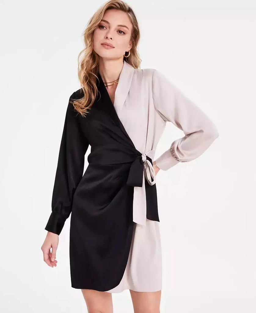 Bar III Women's Satin Color Block Tie-Front Dress, Exclusively at Macy's 2