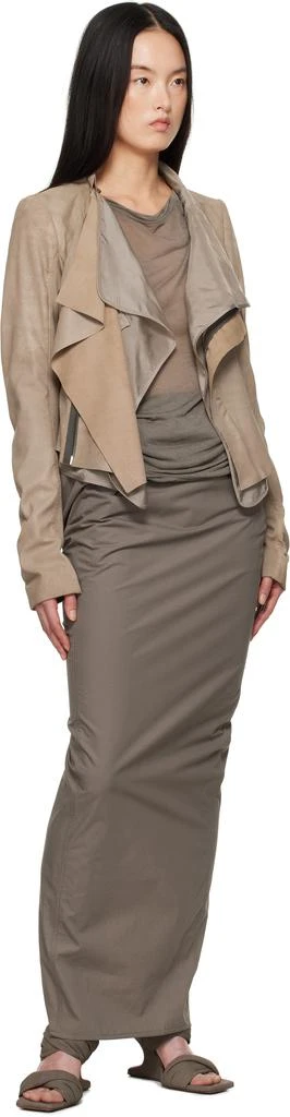 Rick Owens Beige Hollywood Low Neck Leather Biker Jacket 5