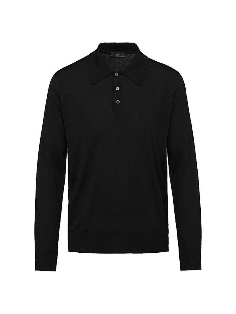 Tシャツ・カットソー PRADA Black Wool Blend Polo Shirt Prada logo-embroidered Wool Polo Shirt | Black | FARFETCH