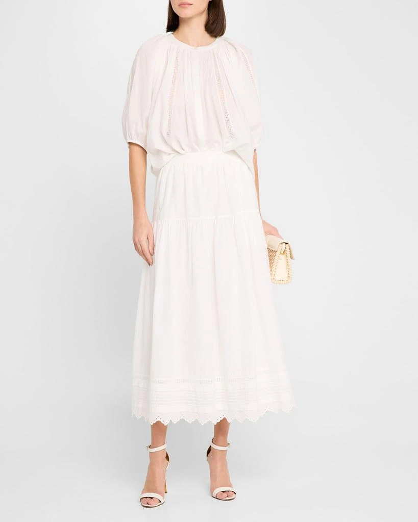 XIRENA Tilda Pintuck Scalloped Cotton Midi Skirt 2
