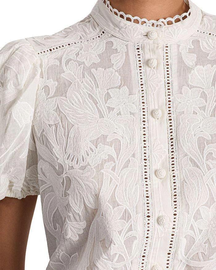 Alice + Olivia Loryn Embroidered Eyelet Puff Sleeve Top 5