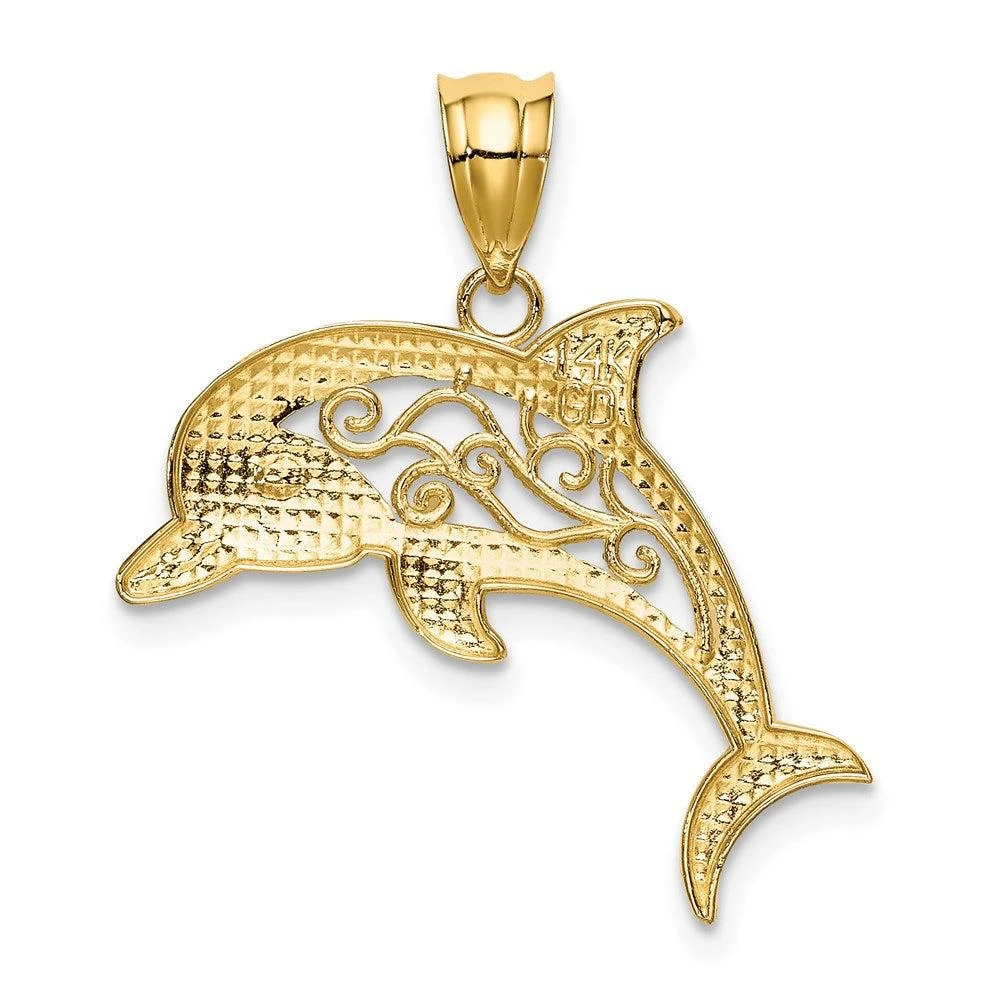 Diamond2Deal 14k Yellow Gold Filigree Dolphin Pendant 3