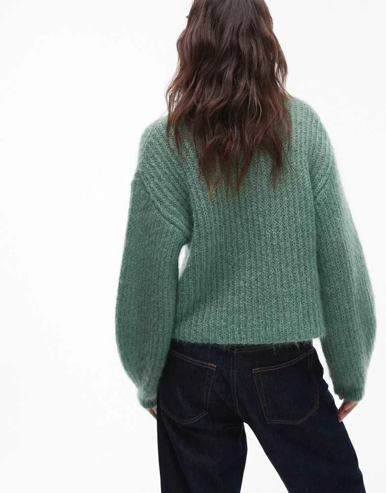Topshop Topshop premium 70% mohair ribbed jumper in green 2