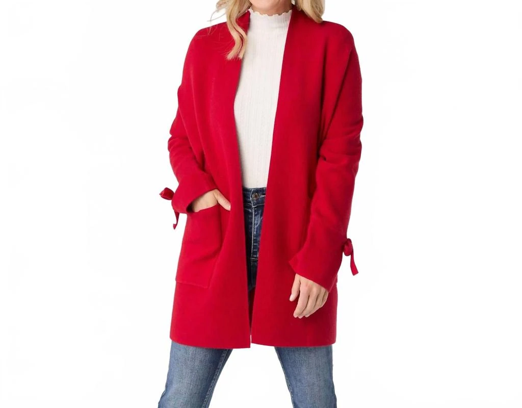 COCO + CARMEN Heavenly Luxe Bow Sleeve Cardigan In Red