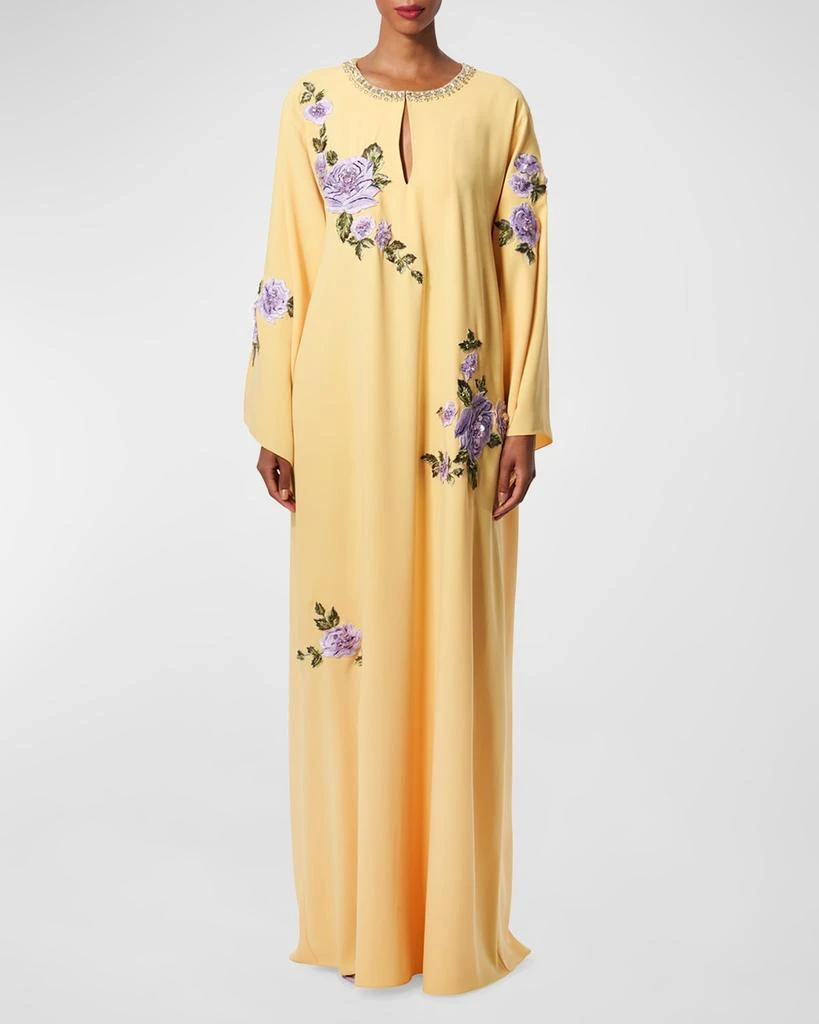 Carolina Herrera Floral Embroidered Crystal Long-Sleeve Caftan Gown 2