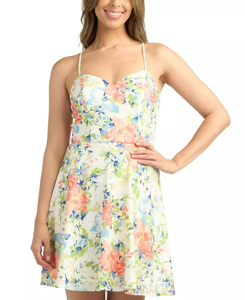 BCX Juniors' Floral-Print Pointelle-Knit Fit & Flare Dress 1