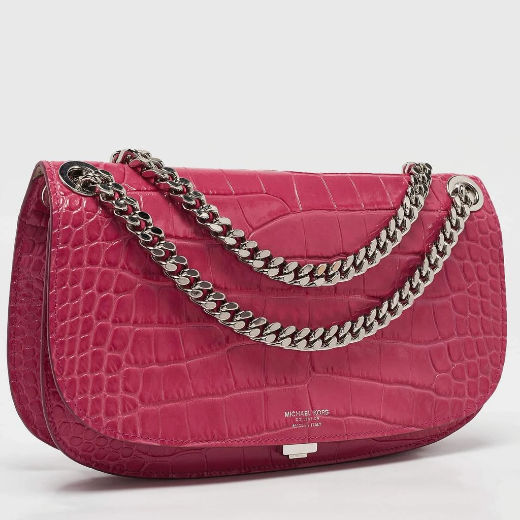 Michael Kors Michael Kors Fuchsia Croc Embossed Leather Christie Envelope Shoulder Bag 3