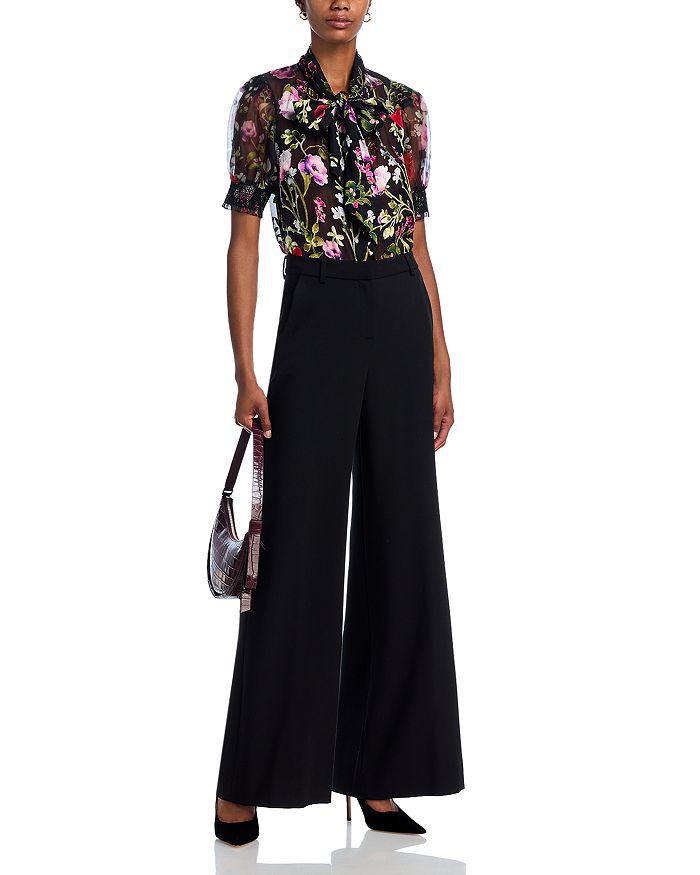 Alice + Olivia Brentley Tie Neck Puff Sleeve Blouse