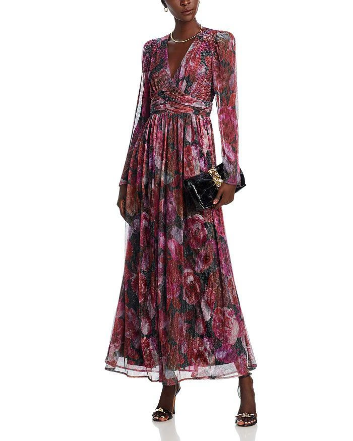 AQUA Floral Crinkle Metallic Long Sleeved Maxi Dress - Exclusive 3
