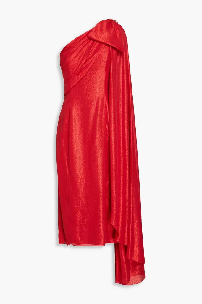 Jenny Packham One-shoulder bow-detailed lamé midi dress 1