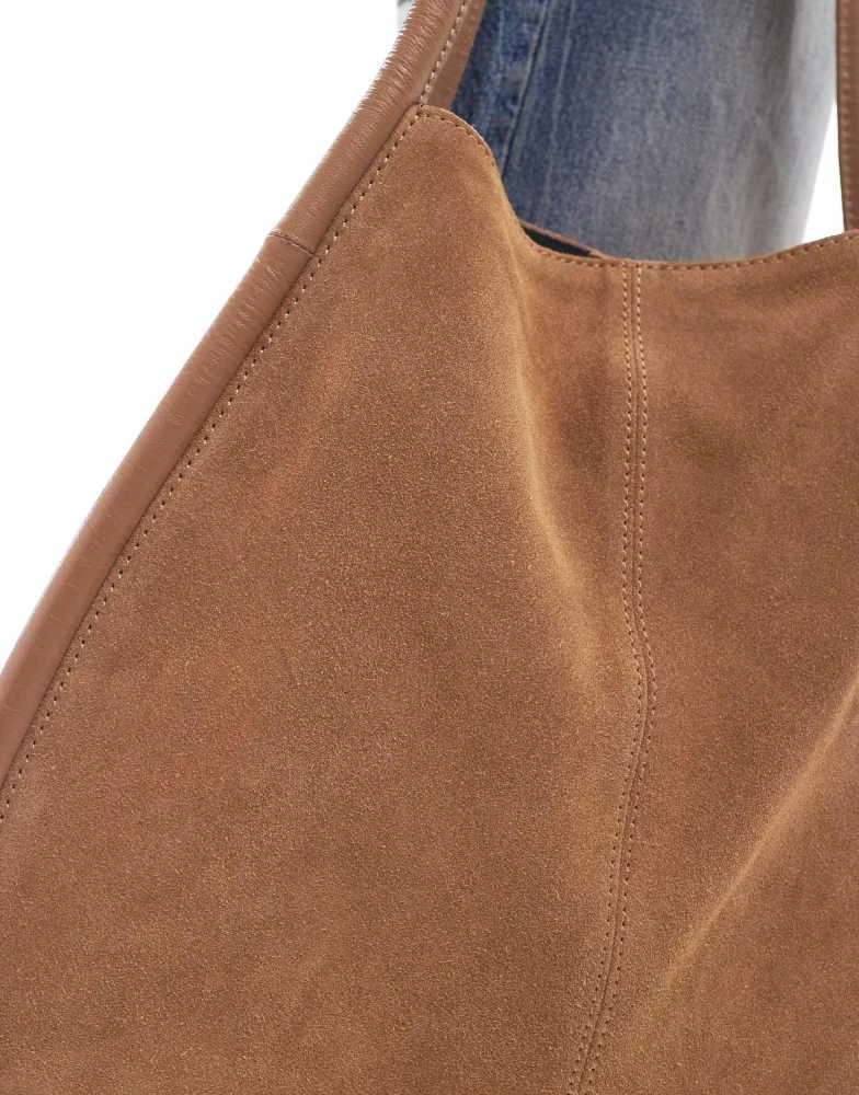 ASOS ASOS DESIGN suede tubular tote bag in tan 3