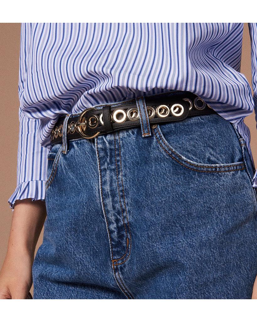Sandro Women's Adelia Leather Grommet Belt - Belts - Free