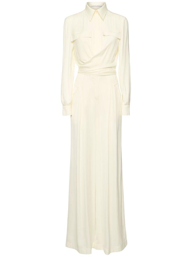 Alberta Ferretti Belted Fluid Viscose Blend Long Jumpsuit