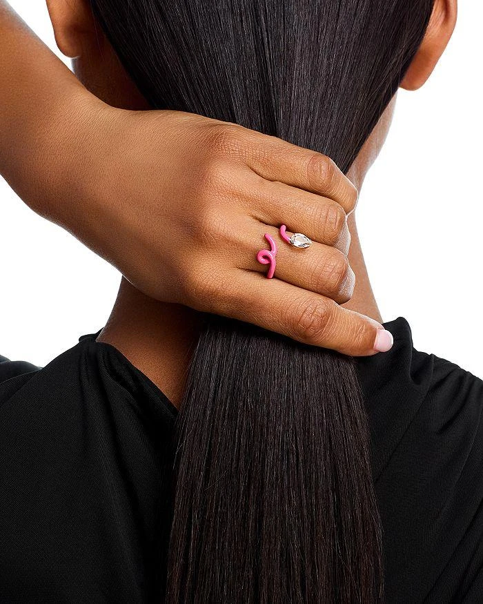 Bea Bongiasca 9K Yellow Gold You're So Vine Rock Crystal & Pink Enamel Tendril Ring 2