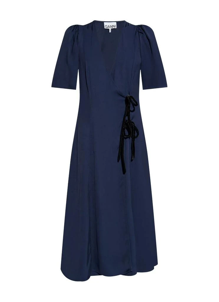 Ganni Viscose Twill Wrap Midi Dress 1