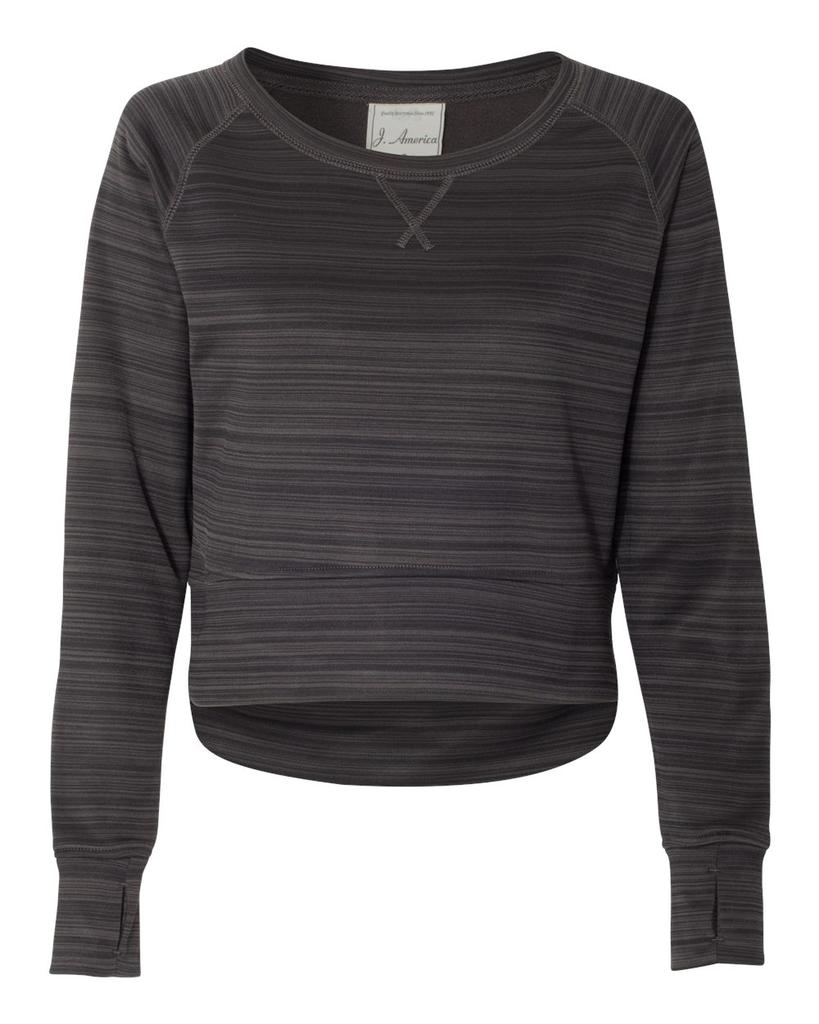 J America Women's Odyssey Striped Performance Fleece Hi-Low Crewneck Sweatshirt
