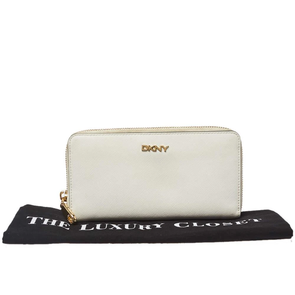 DKNY Dkny White Saffiano Leather Zip Around Continental Wallet 8