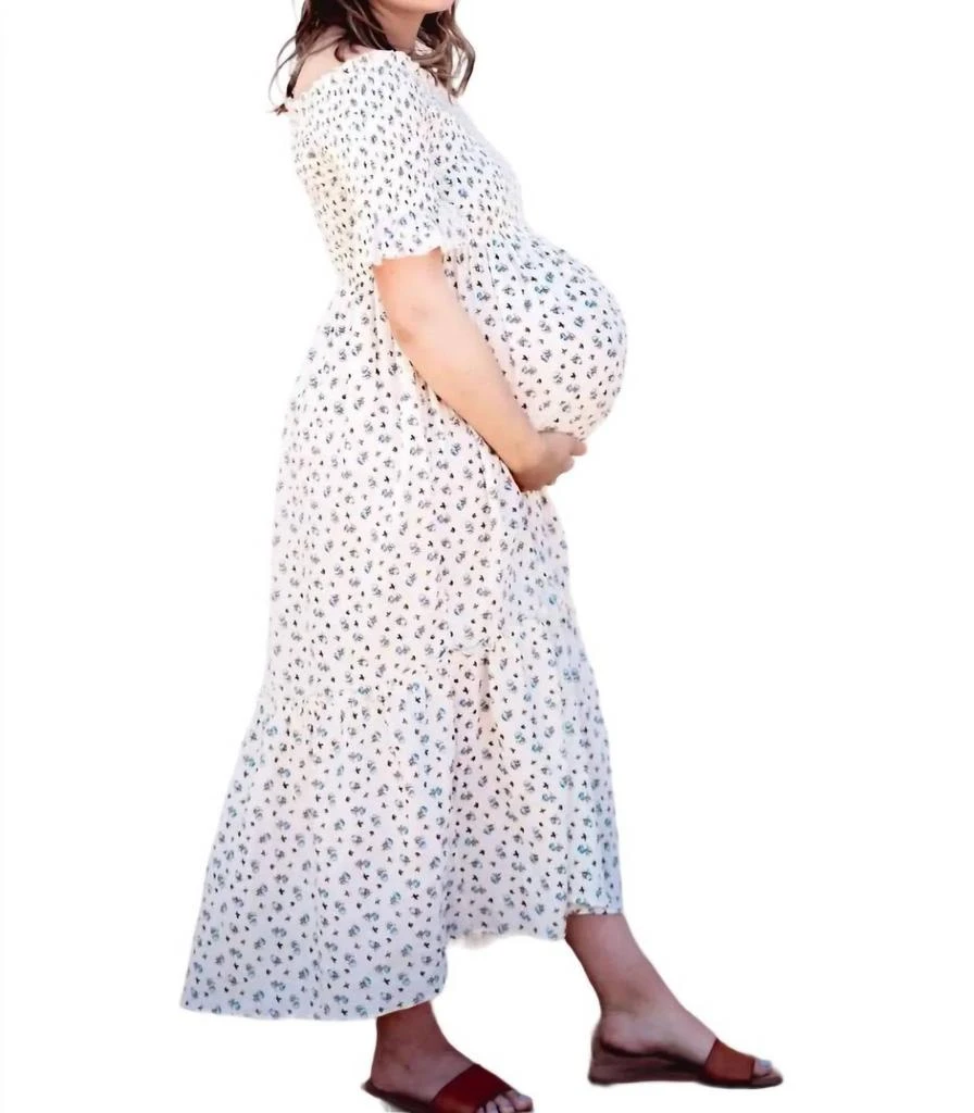 Liv Maternity Floral Smocked Maternity Dress In Ivory 1