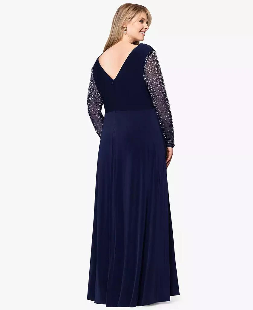 Betsy & Adam Plus Size V-Neck Beaded Long A-Line Dress 5