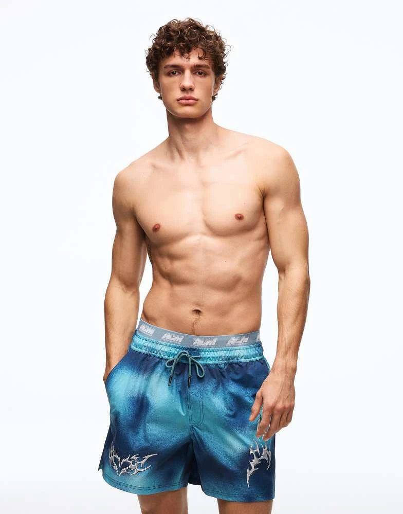 Bershka Bershka Boxy print swimsuit in navy