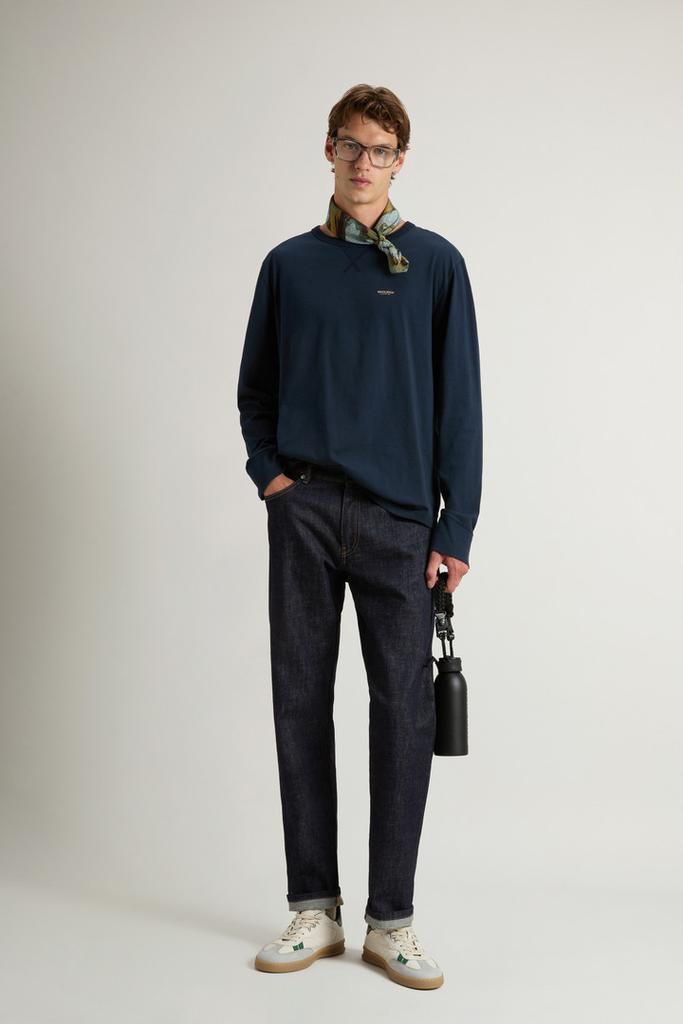Woolrich Long-Sleeve T-shirt in Pure Cotton - Men - Blue