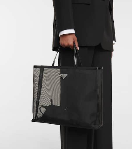 Prada Large leather-trimmed mesh tote - Tote Bags - Free Shipping