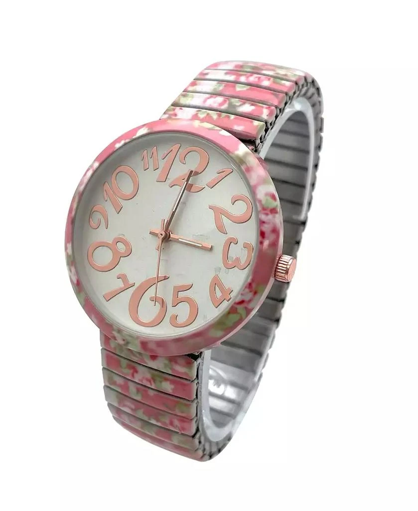Olivia Pratt Light Pink Floral Big Dial Easy Reader Watch Floral Elastic Stretch Band Wristwatch Women Watch 3