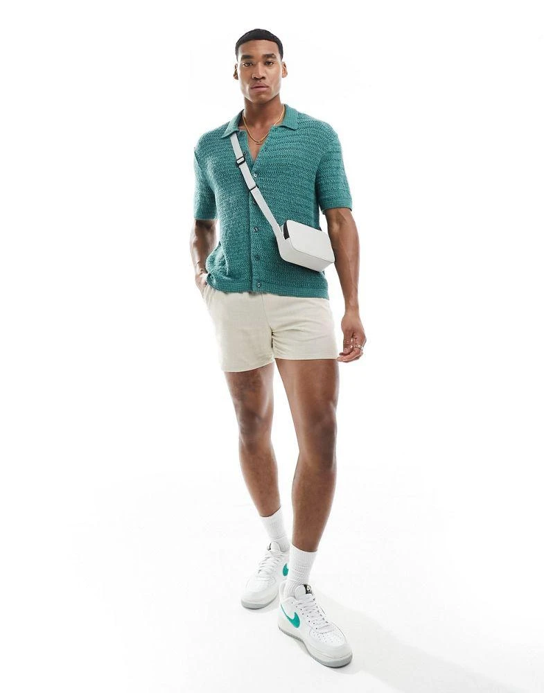Abercrombie & Fitch Abercrombie & Fitch crochet knit short sleeve polo shirt in dark green 3