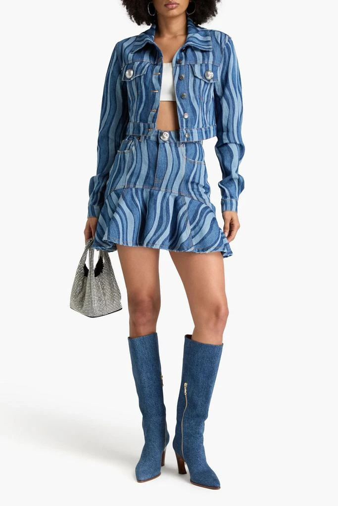 AREA Fluted printed denim mini skirt 2