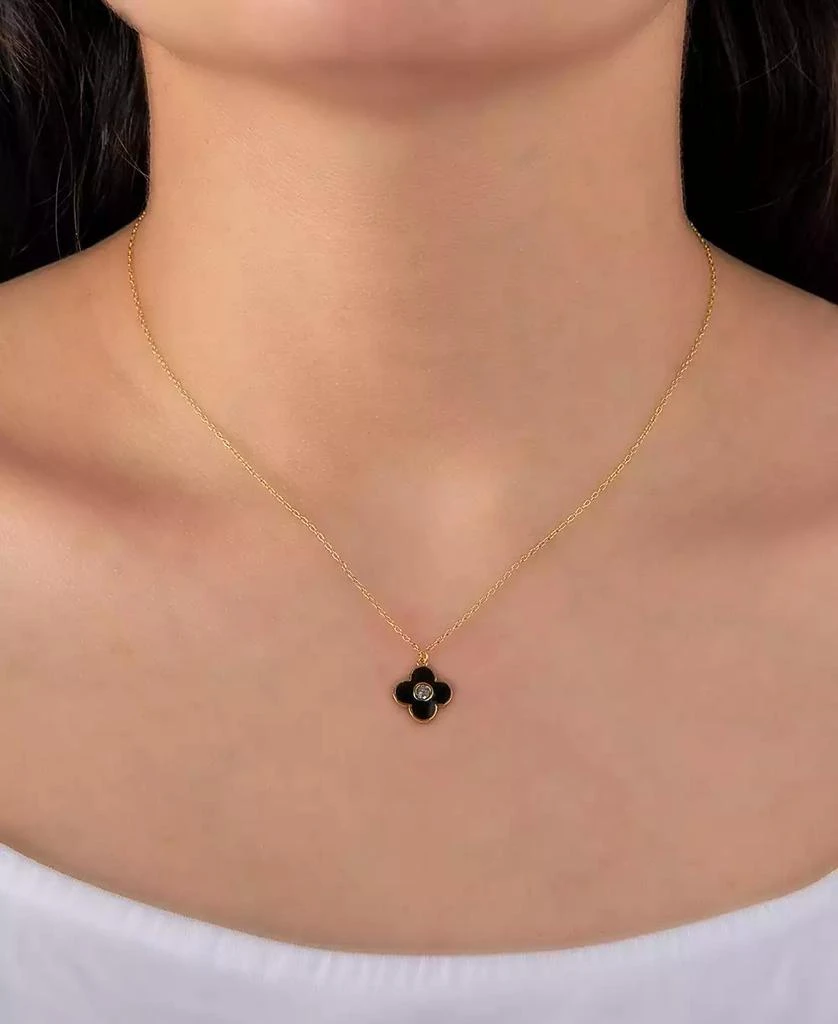 Giani Bernini Clear Cubic Zirconia and Black Enameled Clover Pendant 2