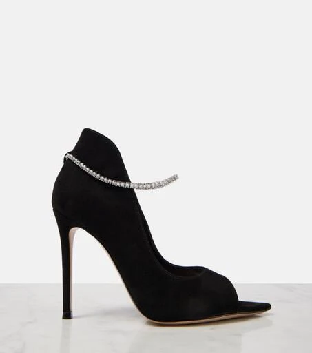 Gianvito Rossi Crystal-embellished suede peep-toe pumps 5