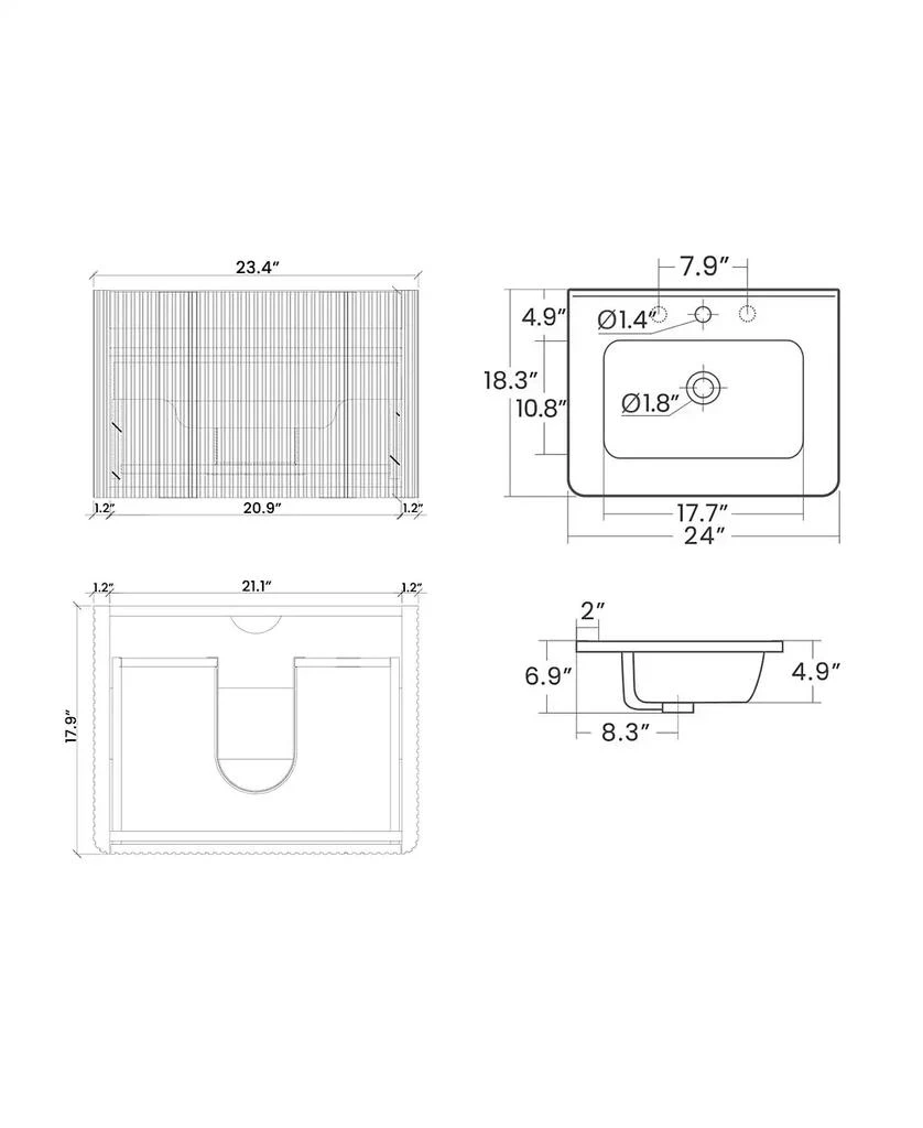 Streamdale Furniture Etna 24" Striped Walnut Vanity with Ceramic Sink 6