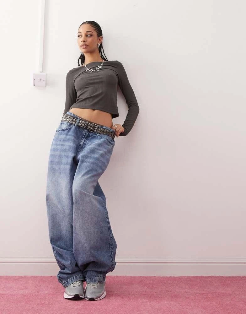 COLLUSION COLLUSION ribbed slash neck long sleeve top in grey 3