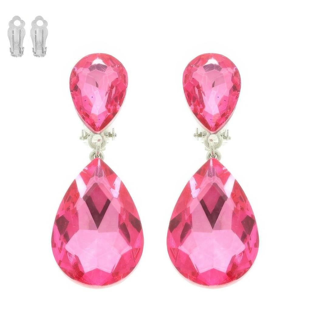 TRUEDAMES Teardrop-cut Crystal Clip On Earrings 2