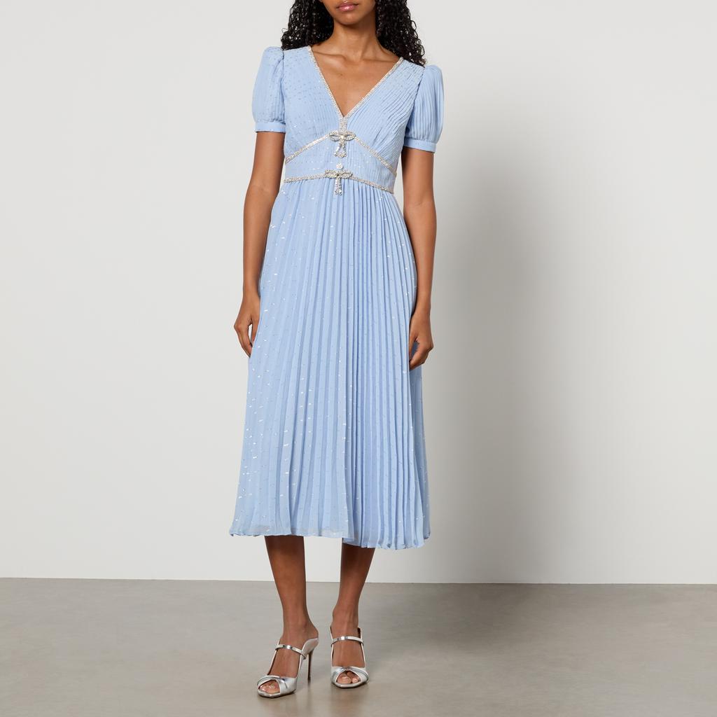 Self Portrait Fil-Coupe Pleated Chiffon Midi Dress