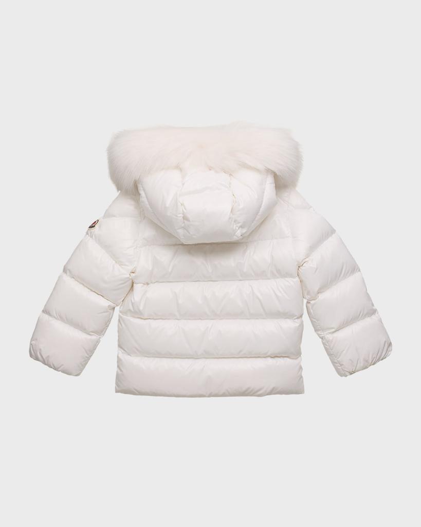 Moncler Kid's Shiny Puffer Jacket W/ Faux Fur Trim, Size 6M-3