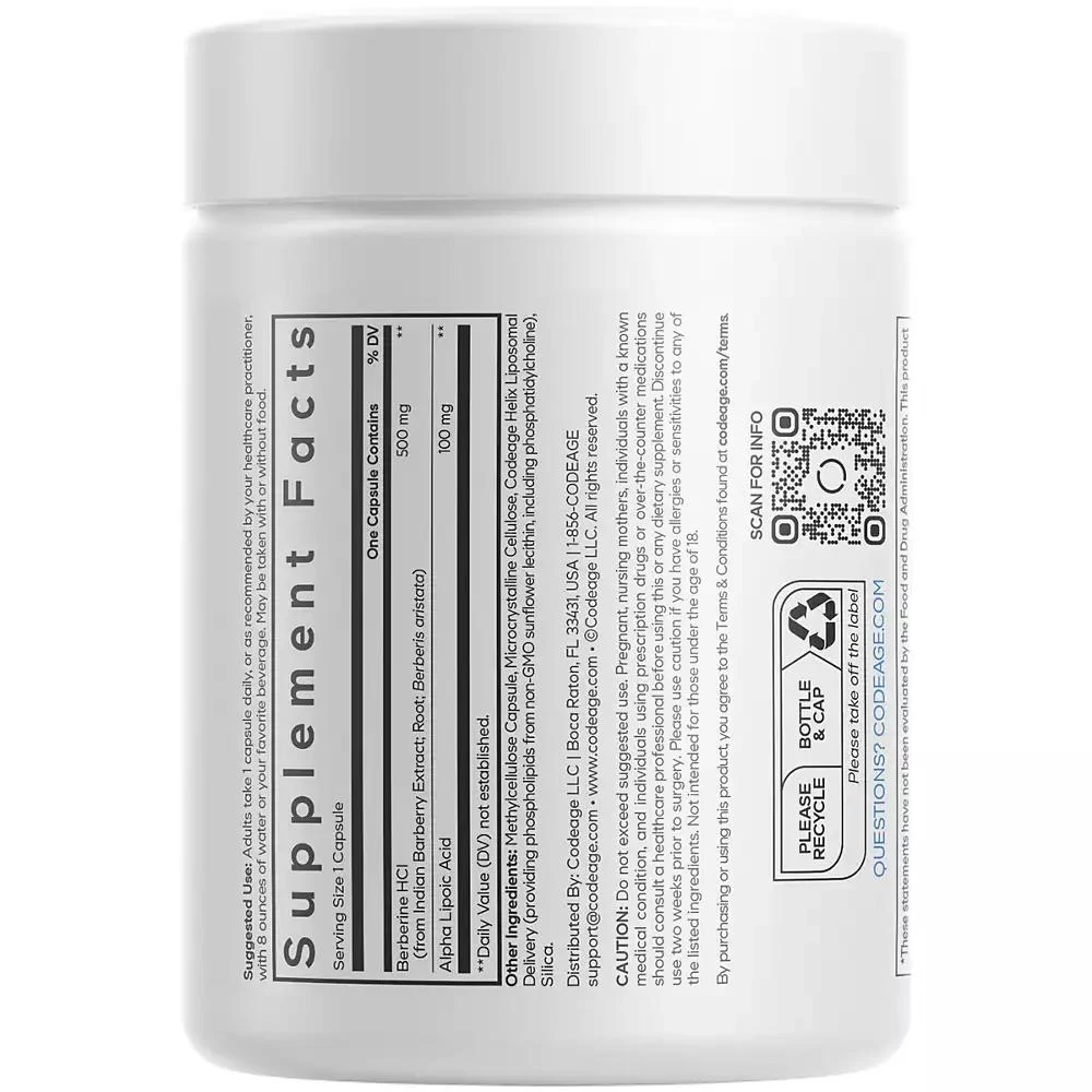 Codeage Berberine Phytosome Supplement - Berberine HCL, Alpha Lipoic Acid, Phospholipid Complex - 2-Month Supply - Berberine HCL, Non-GMO 60 Capsules 2