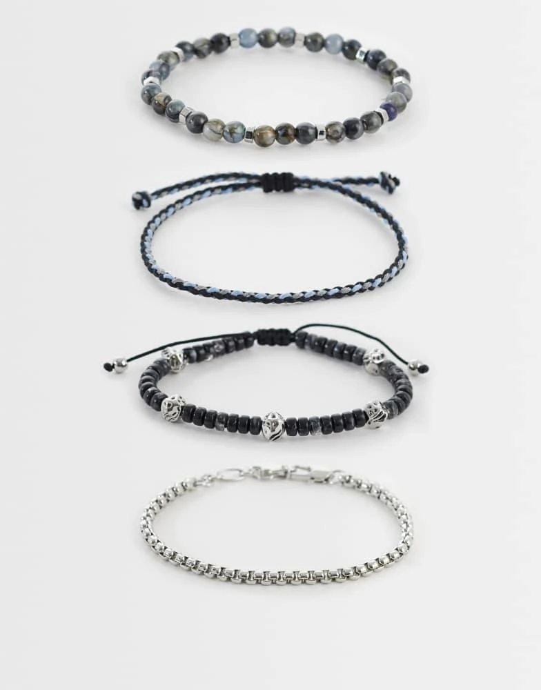 ASOS ASOS DESIGN 4 pack beaded and chipping stone bracelet in multi