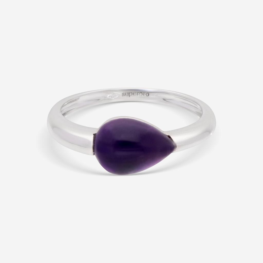 SuperOro SuperOro Soft 18K White Gold Dark Amethyst Statement Ring SOFT/A001