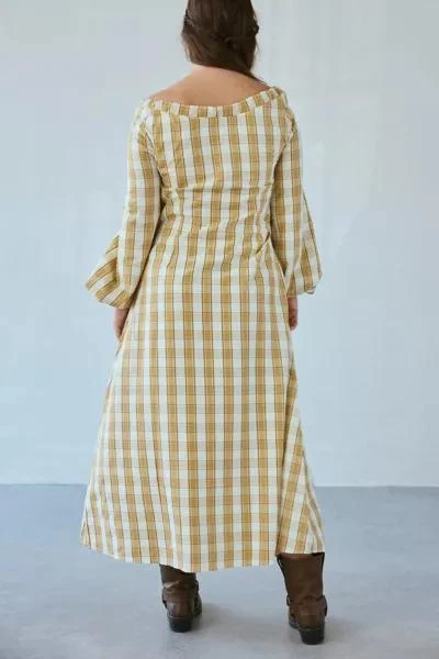 Glamorous Glamorous Beige Plaid Scoop Neck Midi Dress 4