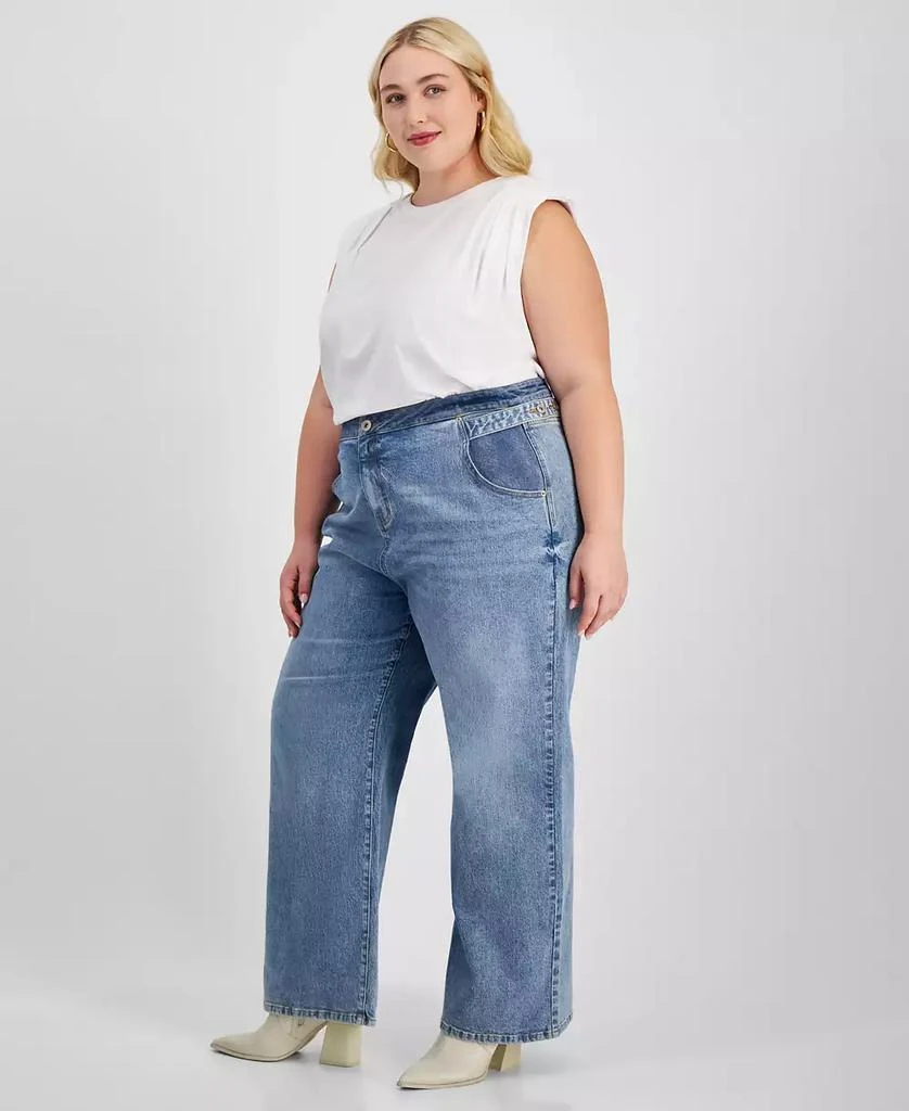 Bar III Trendy Plus Size High-Rise Wide-Leg Light-Wash Jeans, Exclusively at Macy's 2