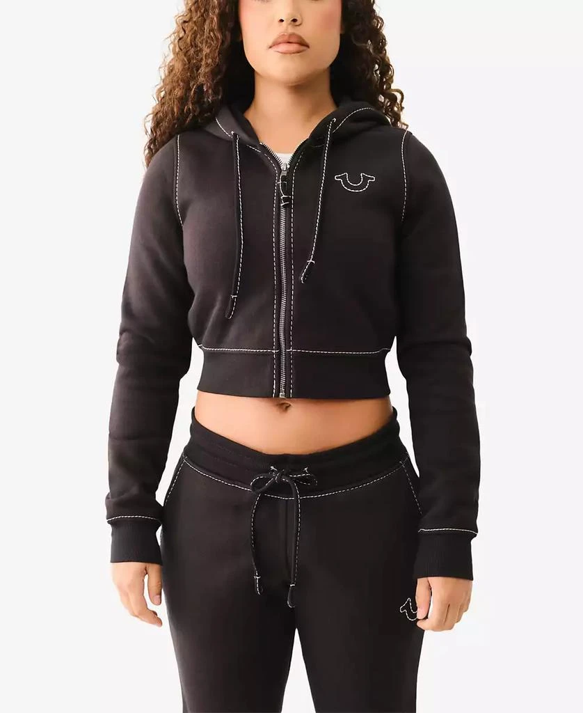 True Religion Women's Shrunken Big T Zip Hoodie Sweatshirt 1