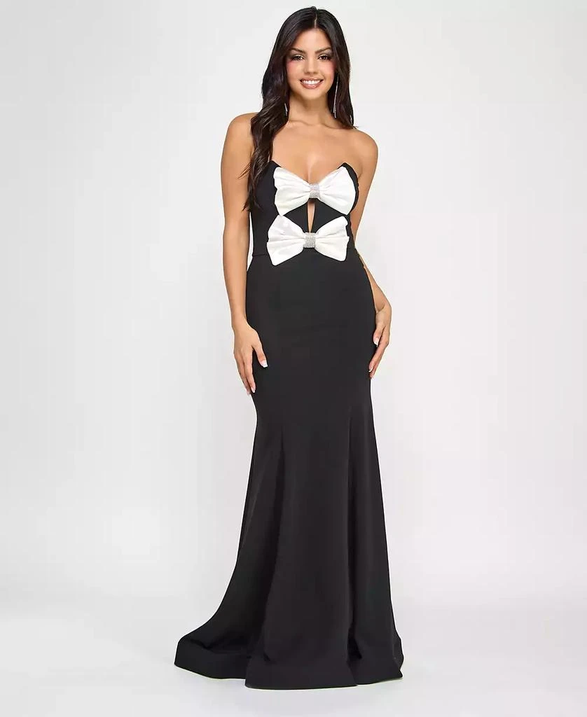 City Studios Juniors' Scuba Rhinestone-Bow Gown, Created for Macy's 1