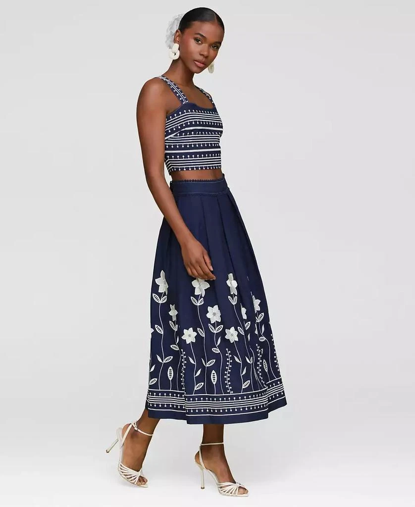 Avec Les Filles Women's Cotton Embroidered Midi Skirt 6