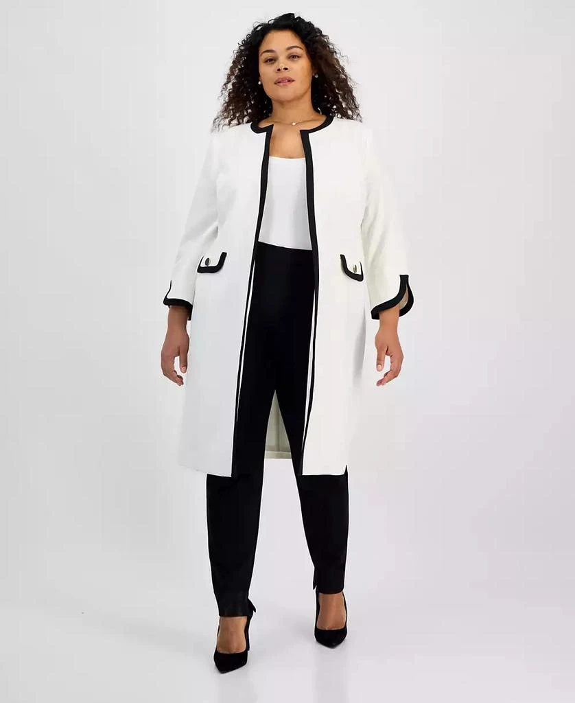 Kasper Plus Size Contrast Trim Long Topper Jacket 3