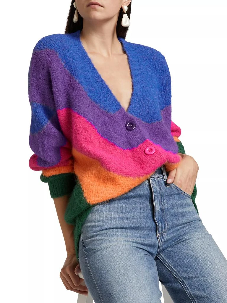 Farm Rio Wave Striped Knit V-Neck Cardigan 6