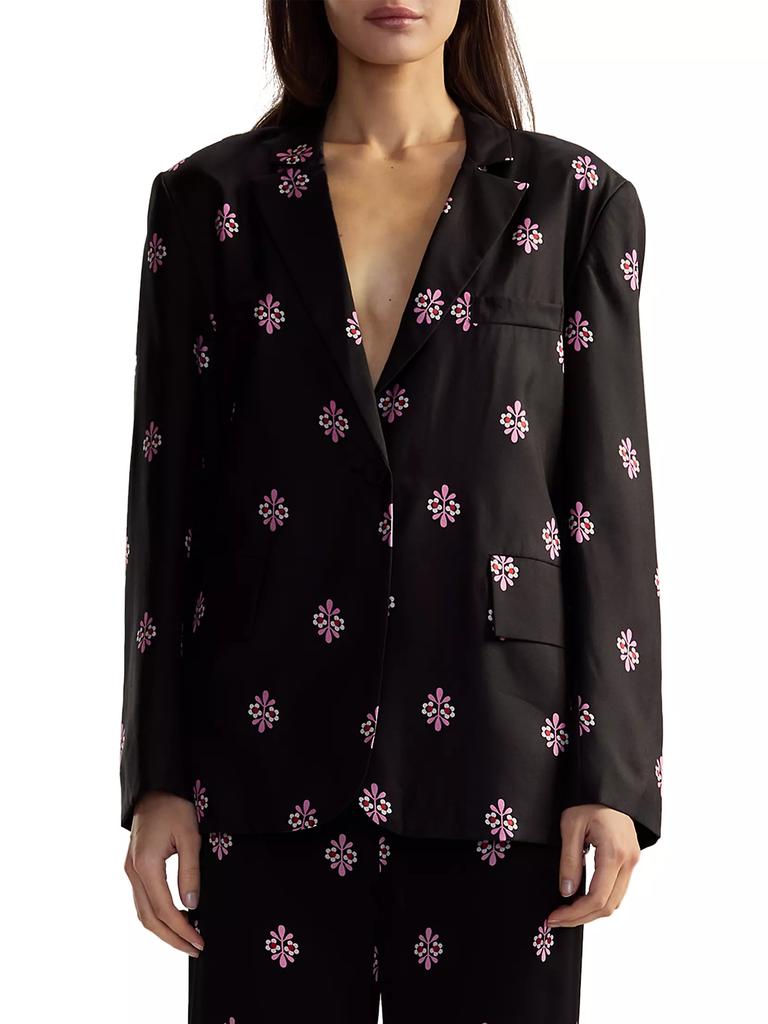 Cynthia Rowley Floral Silk Twill Notch-Lapel Blazer