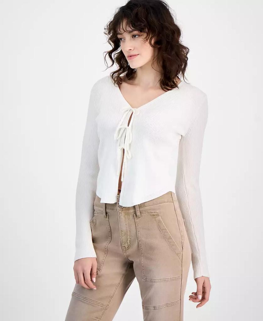 Ultra Flirt Juniors' Long-Sleeve Tie-Front Cardigan